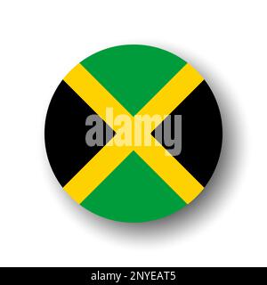 Jamaika-Flagge – flaches Vektorsymbol oder Badge mit fallendem Schatten. Stock Vektor