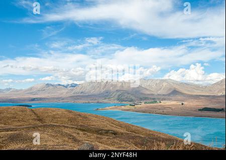 Mackenzie Country mit Lake Tekapo auf South Island ist eine der schönsten Regionen Neuseelands Stockfoto