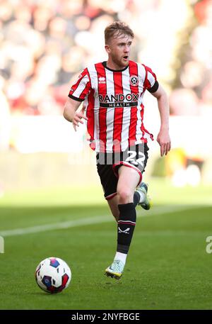 Das Dateifoto von 15-10-2022 von Tommy Doyle von Sheffield United, der davon träumt, seine berühmten Großväter durch Spielen in Wembley nachzuahmen. Ausgabedatum: Donnerstag, 2. März 2023. Stockfoto