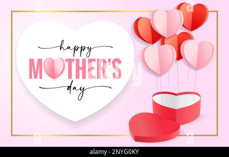 Karte zum Muttertag mit Papierherzen und Herzbox. Vector Mother's Day Design für ein Banner mit Sonderangeboten oder einen Einkaufsbummel. Die beste Mutter aller Zeiten Stock Vektor