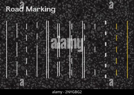 Horizontale Straßenmarkierungen gesetzt, Vektordarstellung der Trennlinien. Stock Vektor
