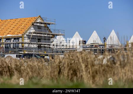 BOXTEL - in einem Wohngebiet im Bau befindliche Häuser. Die Provinz Nordbrabant gewährt vorübergehend keine Genehmigungen mehr für Projekte in den Bereichen Infrastruktur, Landwirtschaft, Industrie, Wohnungsbau und Nachhaltigkeit, wenn sie Stickstoffeffekte in Natura2000 Gebieten haben. ANP ROBIN VAN LONKHUIJSEN niederlande raus - belgien raus Stockfoto