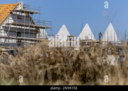 BOXTEL - in einem Wohngebiet im Bau befindliche Häuser. Die Provinz Nordbrabant gewährt vorübergehend keine Genehmigungen mehr für Projekte in den Bereichen Infrastruktur, Landwirtschaft, Industrie, Wohnungsbau und Nachhaltigkeit, wenn sie Stickstoffeffekte in Natura2000 Gebieten haben. ANP ROBIN VAN LONKHUIJSEN niederlande raus - belgien raus Stockfoto