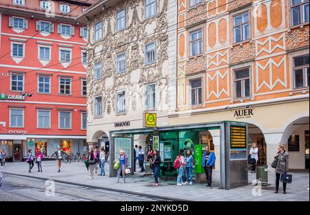 Hauptplatz, im Hintergrund Luegg House, Graz, Österreich Stockfoto