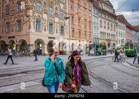 Hauptplatz, im Hintergrund Luegg House, Graz, Österreich Stockfoto