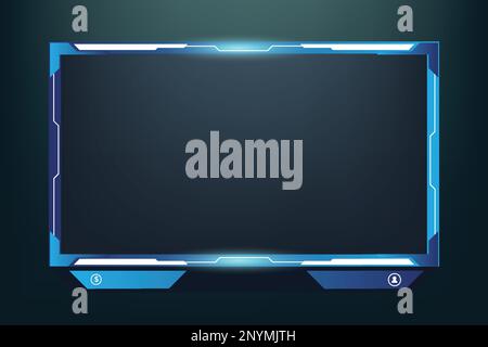 Einfache Streaming-Einblendung und blaue Dekoration der Bildschirmoberfläche. Modernes Rahmendesign für Spiele auf dunklem Hintergrund. Live Streaming Overlay vect Stock Vektor