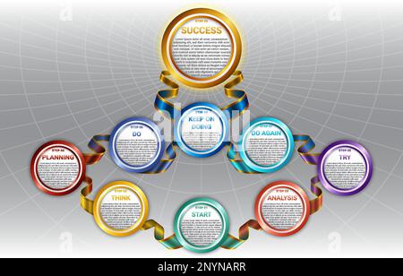 Infografik 9 Schritte Vorlage Mindmap Diagramm für Unternehmen, Präsentation auf dem Weg zum Erfolg. Mit Vektor erstellte Infografik Stock Vektor