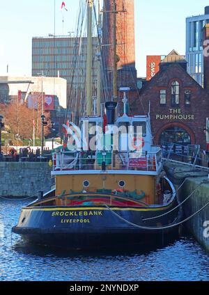 Brocklebank Motorschlepper, gebaut von WJ Yarwood aus Northwich, festgemacht am Albert Dock, Liverpool, Merseyside, England, Großbritannien, L3 4AF Stockfoto