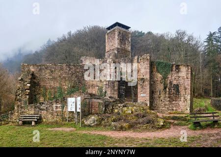 Ruinen von Hinterburg, auch Alt-Schadeck Schloss, in der Stadt Neckarsteinach, Stadt der vier Schlösser, Hessen, Deutschland, Europa. Stockfoto