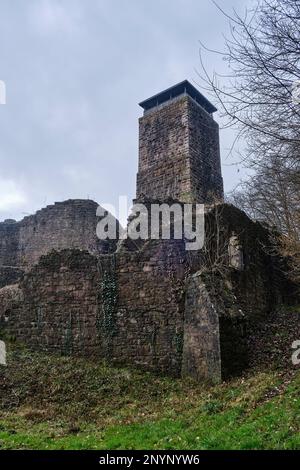 Ruinen von Hinterburg, auch Alt-Schadeck Schloss, in der Stadt Neckarsteinach, Stadt der vier Schlösser, Hessen, Deutschland, Europa. Stockfoto