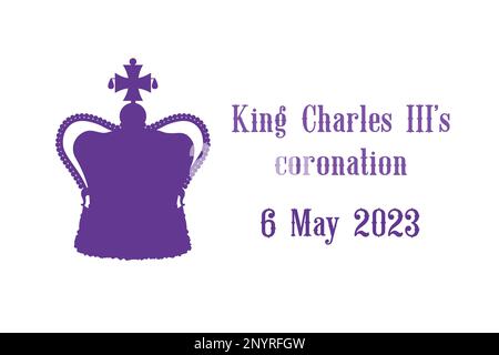 König Karl III. Krönung 6. Mai 2023 Design-Banner. Britisches Kronenvektorposter. St. Edwards Kronensymbol des Vereinigten Königreichs und des Commo Stock Vektor