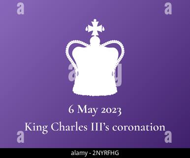 König Karl III. Krönung 6. Mai 2023 Design-Banner. Britisches Kronenvektorposter. St. Edwards Kronensymbol des Vereinigten Königreichs und des Commo Stock Vektor