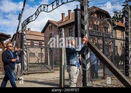 Haupteingang, im KZ. Auschwitz. Polen. Stockfoto