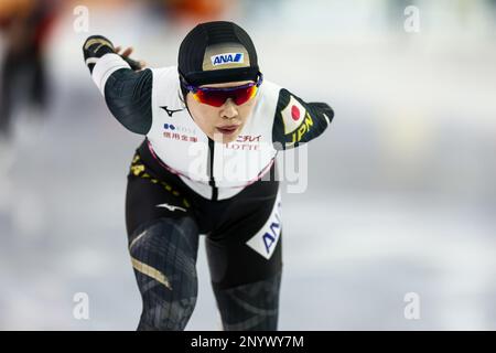 HERENVEEN - Niederlande, 02/03/2023, Ayano Sato (JPN) während des 3000 Meter langen Rennens bei der ISU World Speed Skating Championships in Thialf. ANP VINCENT JANNINK Stockfoto