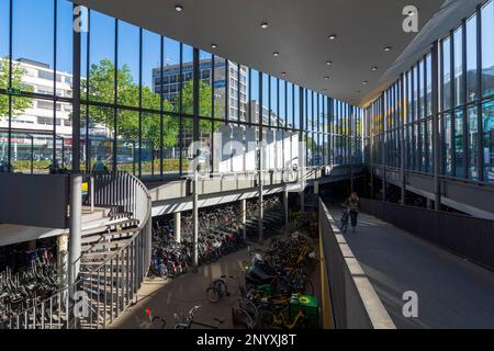 Münster: Fahrradparkplatz Radstation am Hauptbahnhof Münsterland, Nordrhein-Westfalen, Nordrhein-Westfalen, Deutschland Stockfoto