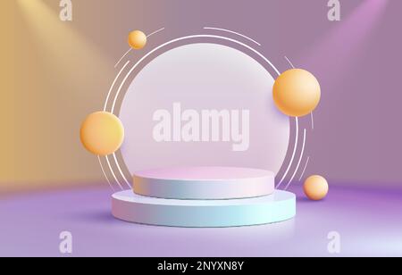 Minimalistisches Podium mit Beleuchtung, Podiumszene mit for Award, Hintergrund mit Dekorelementen. Vektordarstellung Stock Vektor