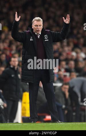 West Ham United Manager David Moyes is Left wütend - Arsenal gegen West Ham United, Carabao Cup Viertelfinale, Emirates Stadium, London - 19. Dezember 2017. Stockfoto