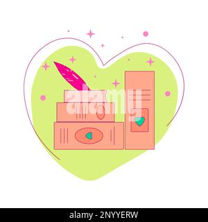 Bücher mit Herz und Feder. Creative Book Concept Logo-Design. Vektordarstellung Stock Vektor