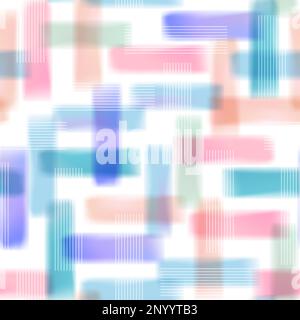 Vektor Aquarelle lebendige Streifen überlappen nahtlose Muster in Pastellblau, Pink und Grün. Stock Vektor