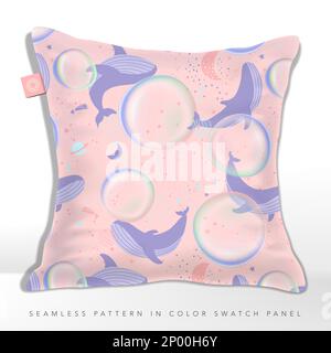 Vektorfarben in Pastelltönen Bubbles und Wale im Outer Space Dream Nahtloses Muster für Kinder- und Babygewebe oder Geschenkpapierdruck. Stock Vektor