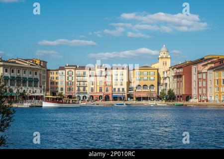 Loews Portofino Bay Hotel, Universal Studios Florida an einem sonnigen Tag. Stockfoto