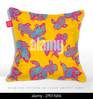 Vector Modern Chinese Traditional Paper Cut Nahtloses Muster. Goldfisch im Lotussee. Stock Vektor