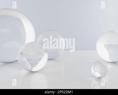 3D-Rendering Clear Crystal Produkthintergrund für die Erfrischung, Reinigung oder Weißfärbung von Gesundheits-, Medizin- und Schönheitsprodukten. Stockfoto