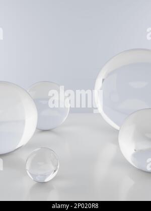 3D-Rendering Clear Crystal Produkthintergrund für die Erfrischung, Reinigung oder Weißfärbung von Gesundheits-, Medizin- und Schönheitsprodukten. Stockfoto