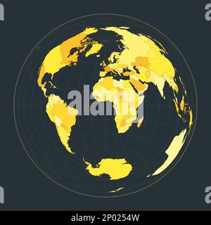 Weltkarte. Azimutale Gleichflächenprojektion nach Lambert. Futuristische Weltanschauung für deine Infografik. Leuchtend gelbe Landfarben. Authentischer Vektor Stock Vektor