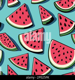 Vector Cute oder Comic Cartoon Wassermelone Nahtloses Muster für Produkte oder Geschenkpapierdrucke. Stock Vektor