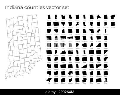 Indiana Karte mit Formen von Regionen. Leere Vektorkarte des US-Bundesstaates mit Grafschaften. Borders of the US State für Ihre Infografik. Vektorabbildung. Stock Vektor