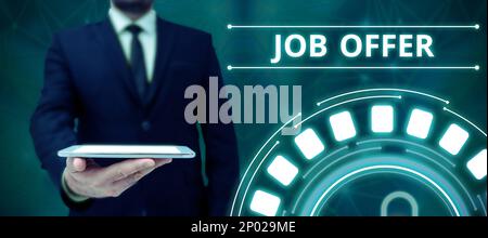 Konzeptionelle Darstellung des Stellenangebots. Geschäftsübersicht Ein peron oder ein Unternehmen, das eine Opportunität für die eigene Beschäftigung bietet Stockfoto