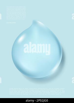 Vector 3D Illustration Minimalist Abstraktes Wassertropfen Poster, Buchumschlag oder Werbeschild. Hellblau. Stock Vektor