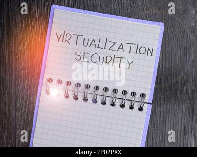 Konzeptionelle Überschrift Virtualisierungssicherheit. Konzept der Anwendung virtueller Umgebungen auf Computerspiele Stockfoto