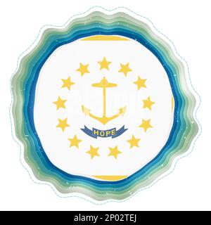 Rhode-Island-Flagge im Rahmen. Abzeichen des US-Bundesstaates. Mehrschichtiges kreisförmiges Schild um die Flagge von Rhode Island. Bezaubernde Vektor-Illustration. Stock Vektor