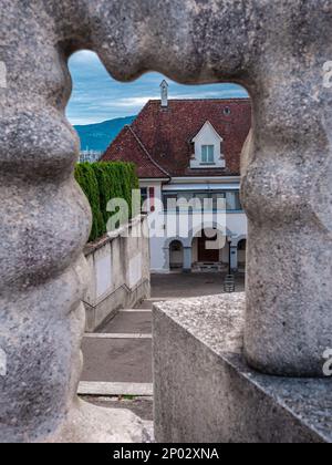 Delemont, Schweiz - 19. Oktober 2021: Delemont ist die Hauptstadt des schweizer Kantons Jura Stockfoto