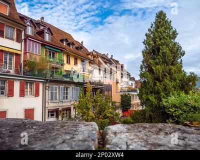 Delemont, Schweiz - 19. Oktober 2021: Delemont ist die Hauptstadt des schweizer Kantons Jura Stockfoto