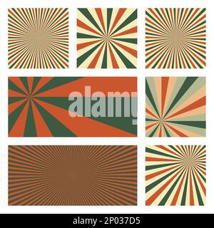 Fantastische Sonnen-Hintergrundkollektion. Abstrakte Abdeckungen mit radialen Strahlen. Moderne Vektordarstellung. Stock Vektor