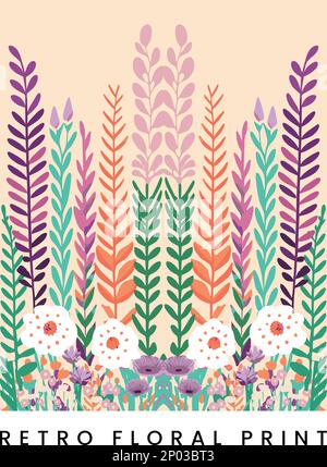 Vektor abstrakter Retro-Siebdruck Botanischer Garten Blumen- oder botanische Oberflächenmuster für Poster, Bucheinband oder Werbungshintergrund. Stock Vektor