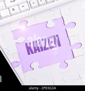 Schild mit Kaizen. Ein Wort über eine japanische Unternehmensphilosophie zur Verbesserung der Arbeitsweisen Stockfoto