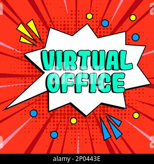 Handschrift Text Virtual Office. Geschäftsidee Mobile Arbeitsumgebung mit Telekommunikationsverbindungen Stockfoto