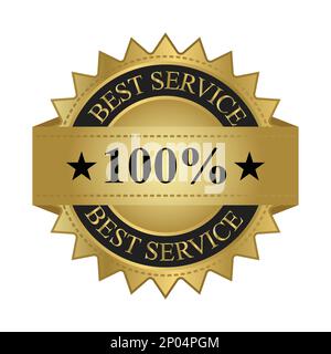 100 % Best Service Badge, Label, Emblem, Band, Siegel, Tag mit 3D goldenen Vektorabbildungen, bester Servicestempel Stock Vektor