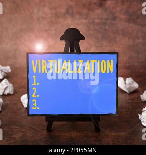 Konzeptionelle Displayvirtualisierung. Wort für die Anwendung virtueller Umgebungen auf Computerspiele Stockfoto