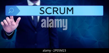 Text zeigt Inspiration Scrum. Geschäftsüberblick Handschrift im Unterschied zu gedruckten Spielfiguren Stockfoto