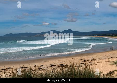 Shelly Beach, unberührte perfekte Surfwellen an der Ostküste Tasmaniens. Stockfoto