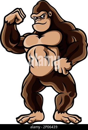Muscle Gorilla Mascot Zeigt Seinen Bicep Stock Vektor