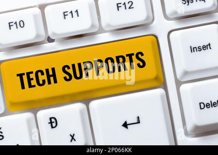 Schreiben Text anzeigen Tech Supports. Unterstützung durch Techniker Online oder Callcenter Customer Service Stockfoto