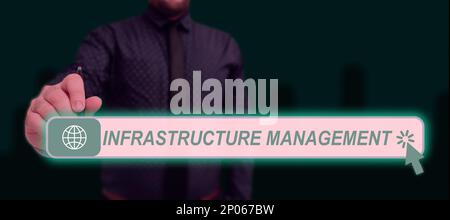 Schild, das Infrastructure Management anzeigt. Internetkonzept Minimieren Sie Ausfallzeiten, und halten Sie die Unternehmensproduktivität aufrecht Stockfoto