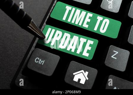 Inspiration, die zeigt, wie viel Zeit zum Aktualisieren bleibt. Wort für die neuesten Informationen über eine bestimmte Situation Stockfoto