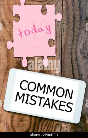 Textzeichen mit häufigen Fehlern. Aktionen für Geschäftskonzepte, die häufig synonym mit Fehlern verwendet werden Stockfoto